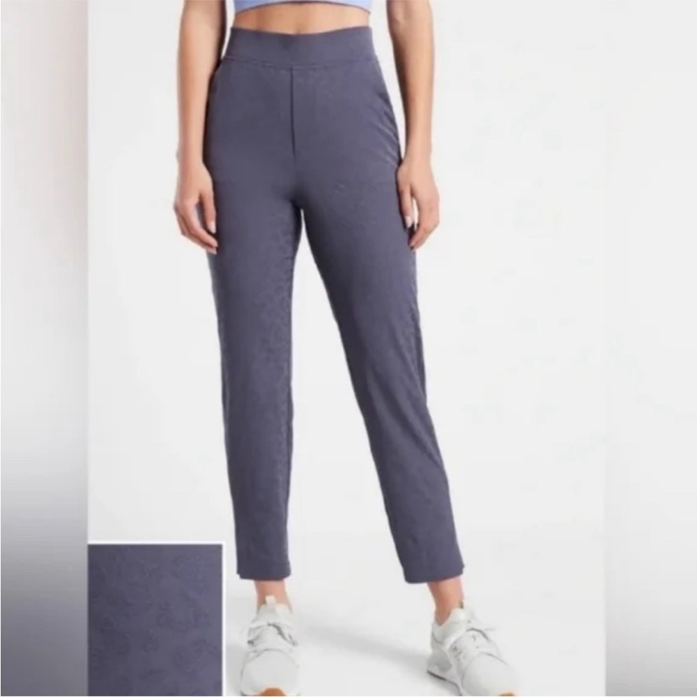 Athleta Brooklyn Textured Ankle Pant in Navy Blue Leopard